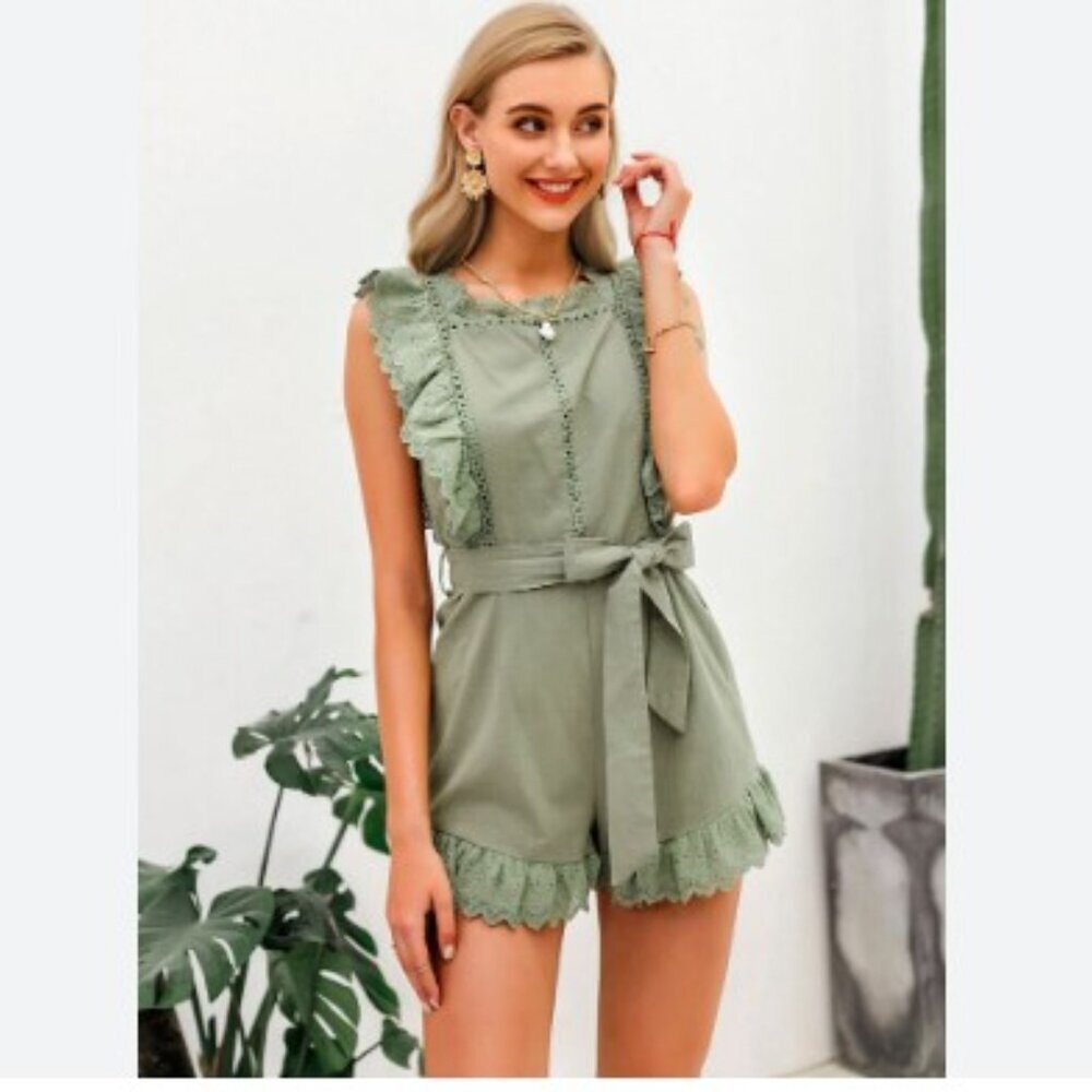 Simplee Apparel Green Ruffled Jumpsuit